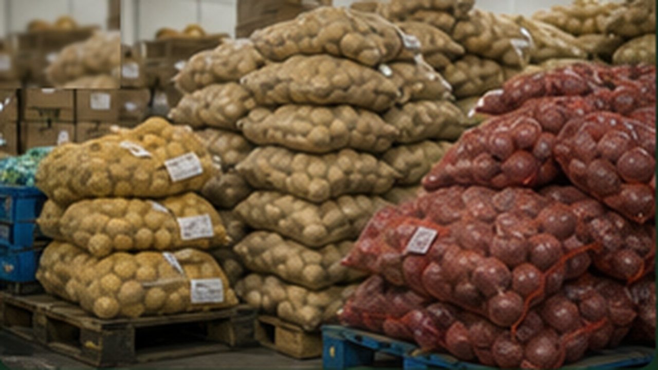 Foodservice produce staged for morning kitchen preparation